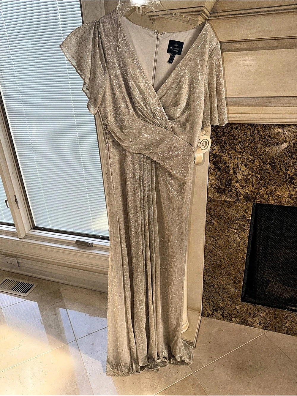 Adrianna Papell Metallic Flutter Sleeve Faux Wrap Dress Size 10